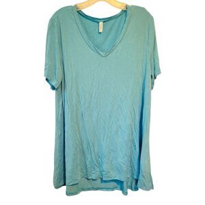 Popyoung Light Blue V-Neck Jersey Knit T-Shirt Size 2XL